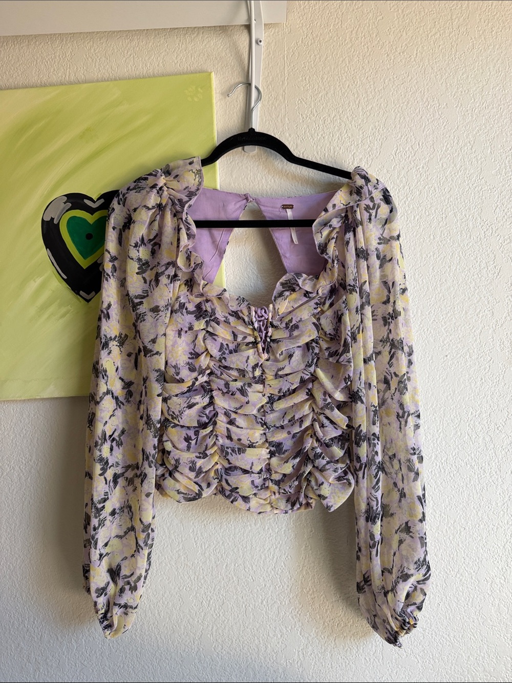 Free-People Floral Lilac Ruffle Long-Sleeve Women's Top